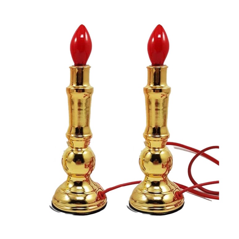 Lampu Lilin Emas Tembaga Set Lilin Sembahyang Dupa Puja Altar Lampu Led Listrik Lilin Alloy Polos