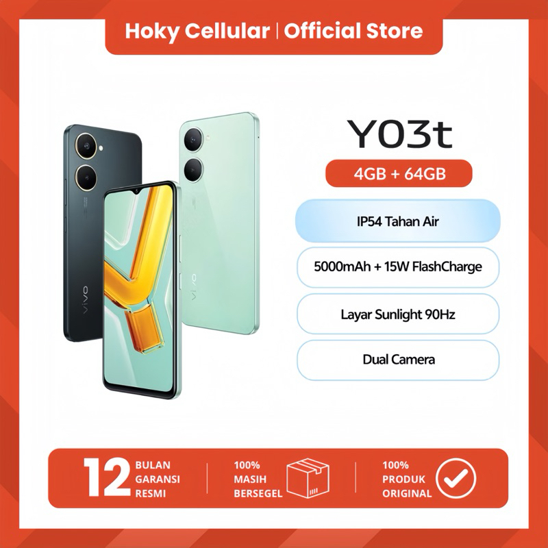 New Vivo Y03T 4/64GB Garansi Resmi Indonesia 1 Tahun