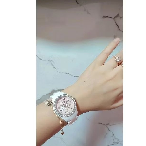 jam tangan fosssil preloved, jam tangan putih, jam tangan keramik