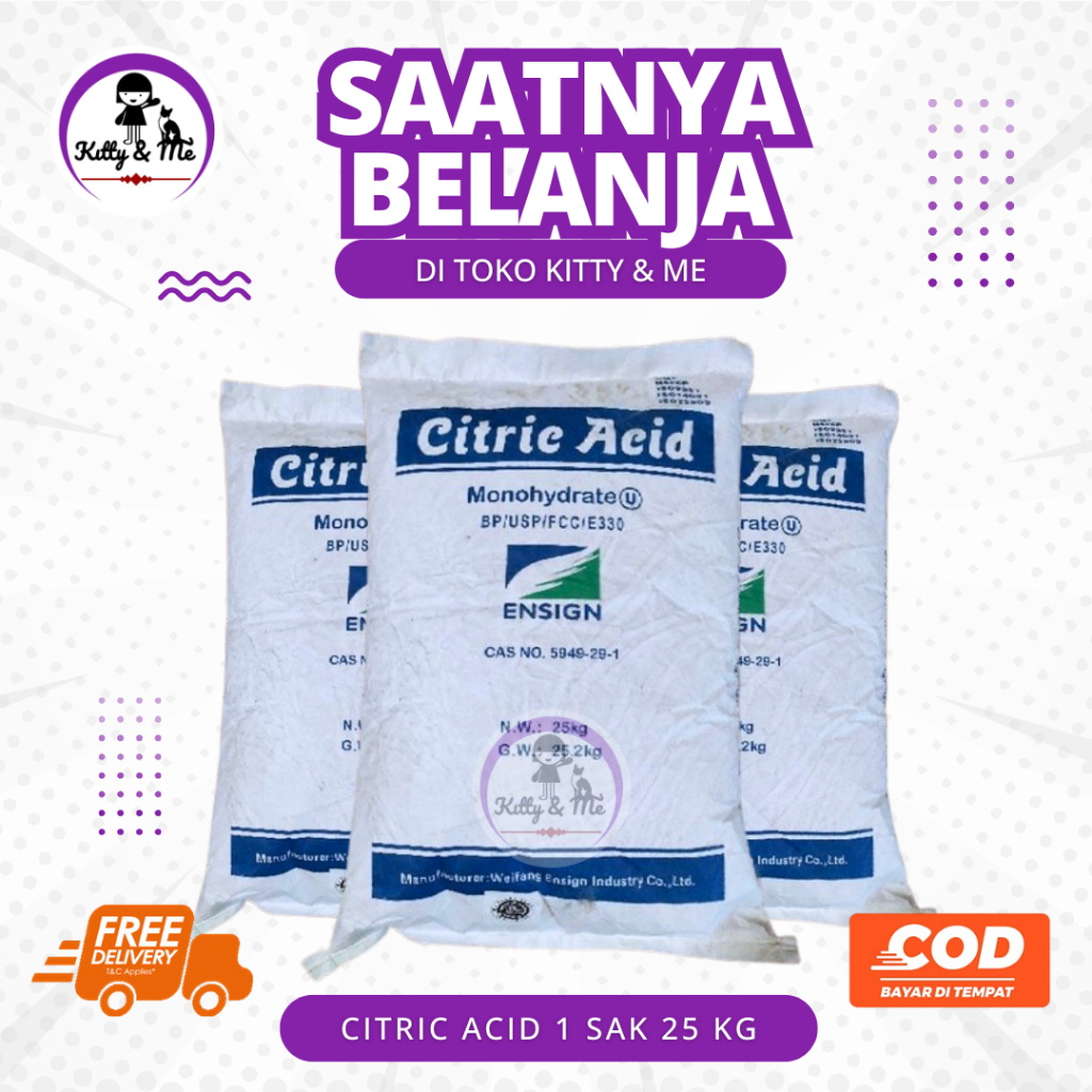

CITRIC ACID 1 SAK 25 KG - FOOD GRADE - Sitrun Makanan - Asam Sitrat - Citric Acid Monohydrate