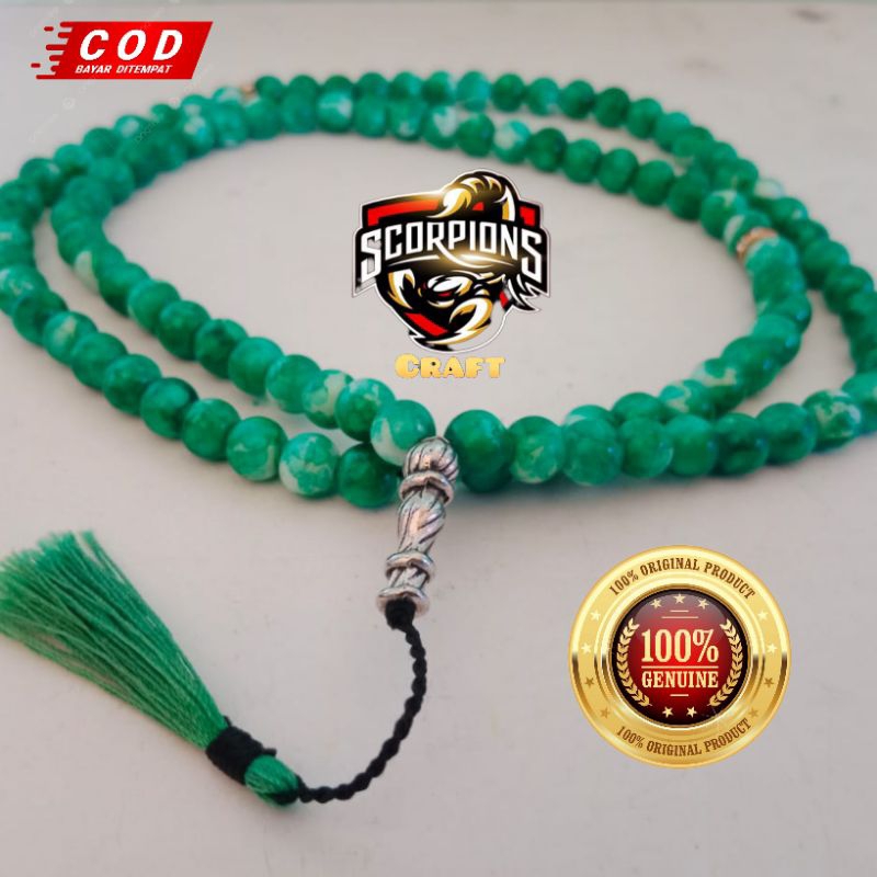 TASBIH BATU GIOK BURMA HIJAU ACEH ASLI BUTIRAN 8MM ORIGINAL
