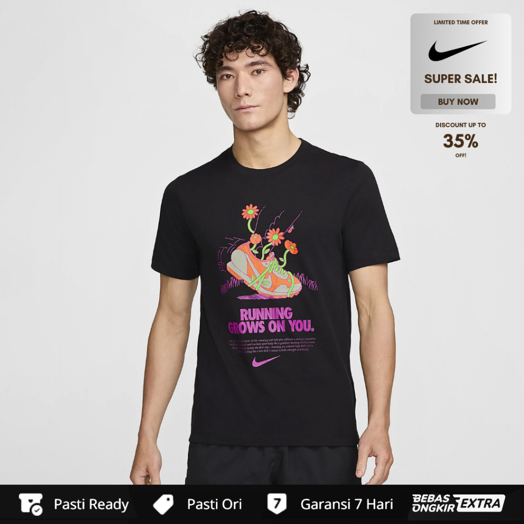 Kaos Nike Original Pria Nike Dri-FIT Running T-Shirt - Black FZ8066-010