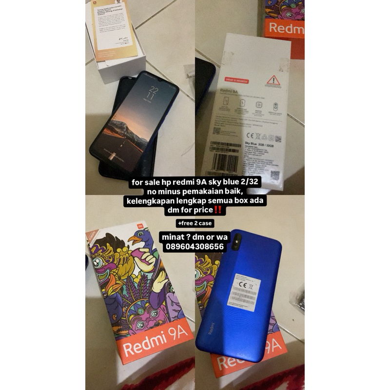 SECOND HP REDMI 9A 2/32 SKYBLUE LENGKAP NO MINUS