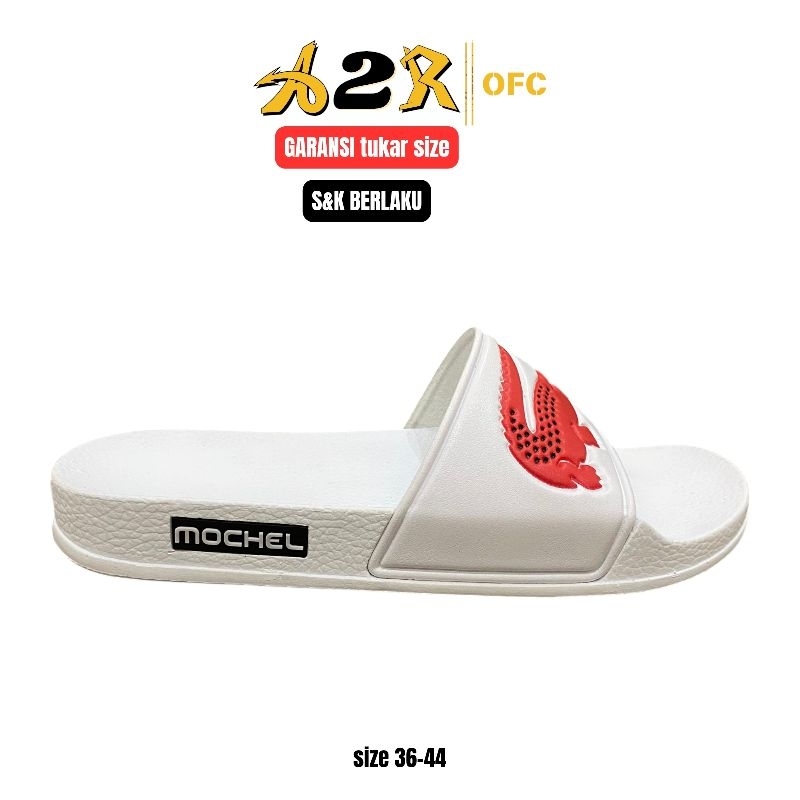 MOCHEL Sandal Slop Buaya Original Pria Warna Putih Motif Hembos Timbul