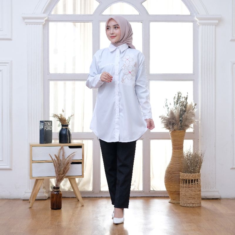 TUNiK Putih Katun Toyobo BORDiR