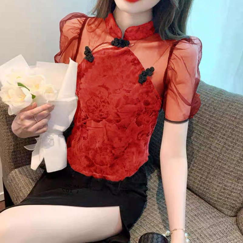 READY BLOUSE TANTAN CHEONGSAM TOP SHIRT PREMIUM KOREAN FASHION IMPORT