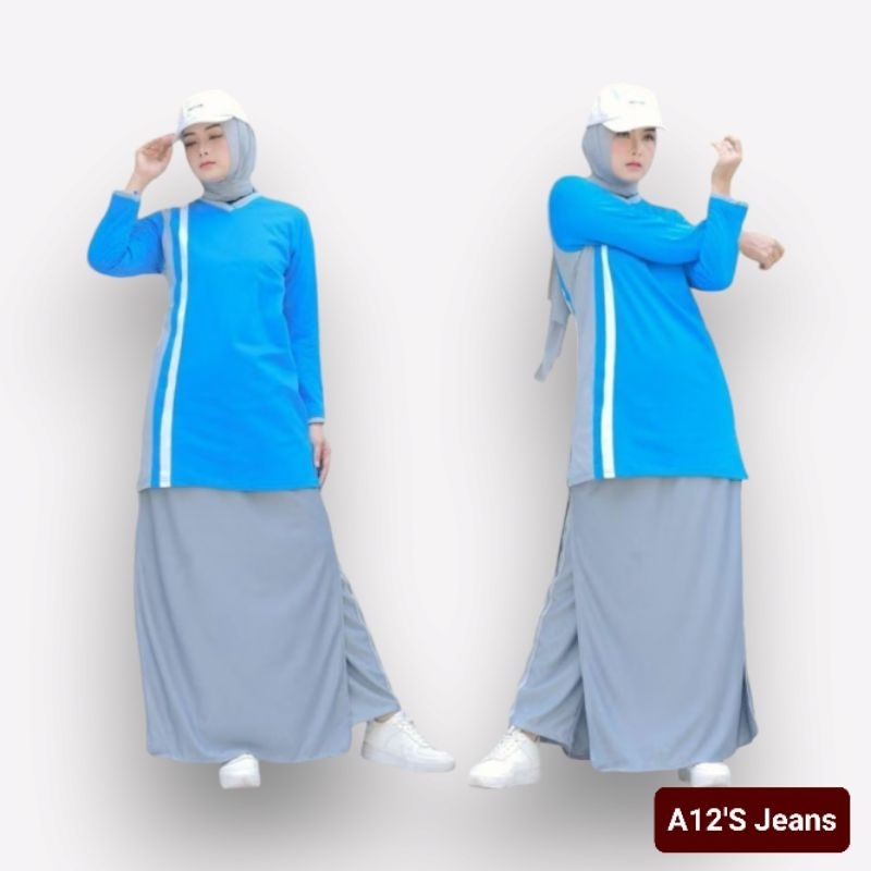 Setelan Baju Olahraga Pasangan Lengan Panjang Wanita Baju Tunik Rok Celana Olahraga Seragam