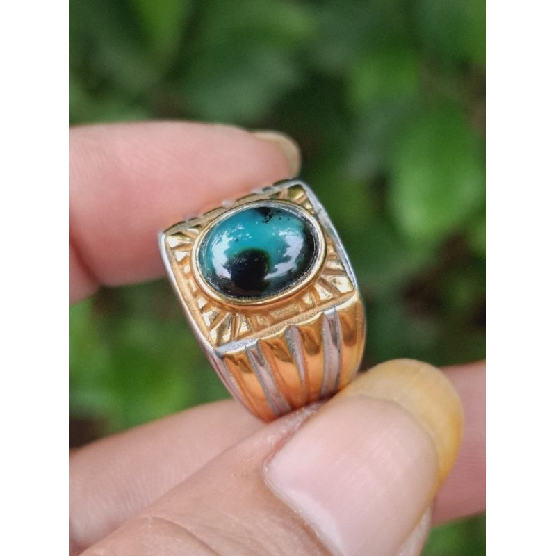 Cincin Batu Bacan Totol Natural Titanium Elegant