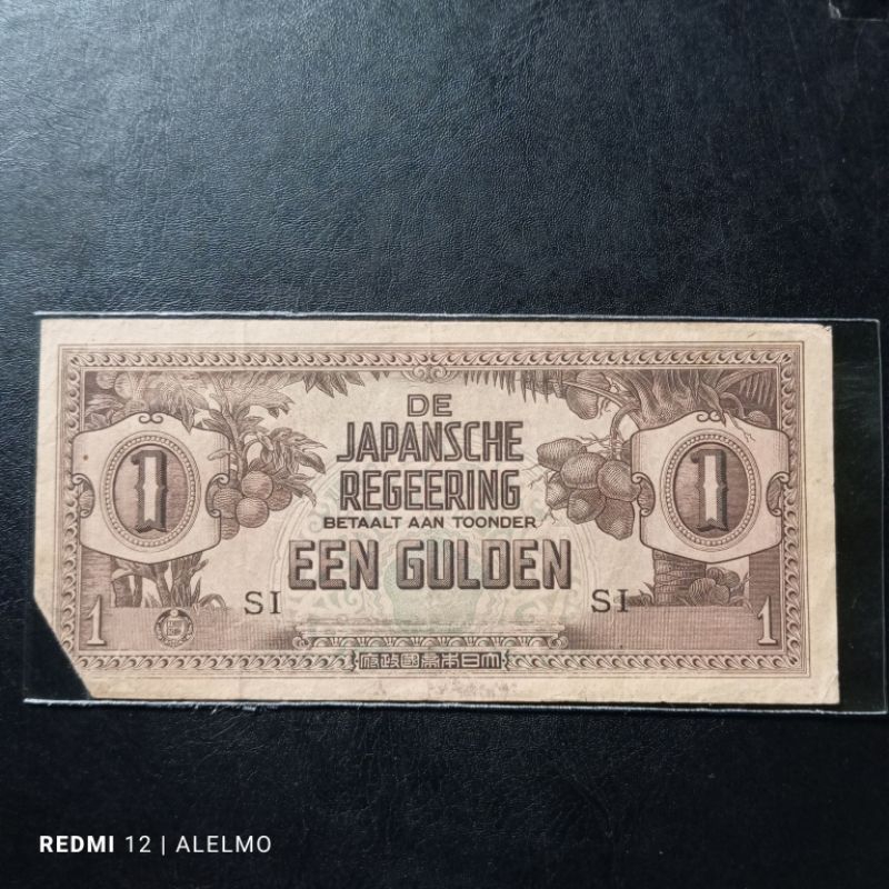 uang kertas kuno 1 gulden regeering tahun 1942 bekas asli jelek