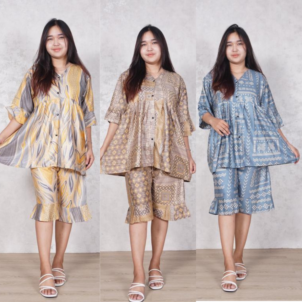 SET ATASAN BAWAHAN CUNDA PREMIUM VIRAL Piyama Batik Wanita Remaja Tidur Katun Rayon Lengan Pendek Pa