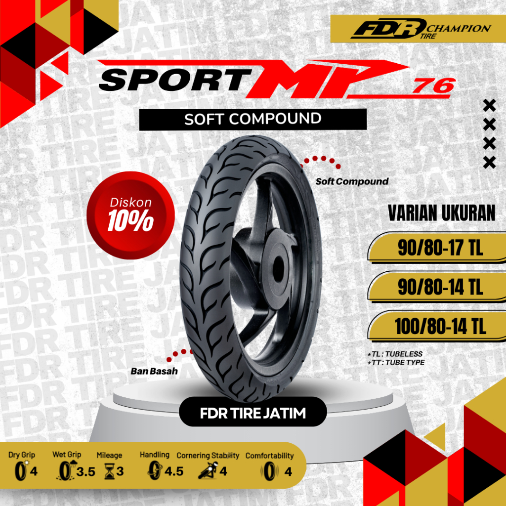 FDR TL SPORT MP-76  Ban Motor RING 14 dan RING 17 - Tubeless