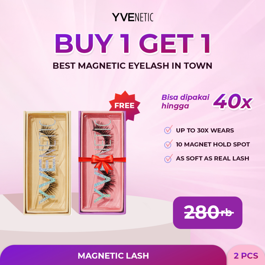 YVENETIC Buy 1 Get 1 (2 Eyelash *Any style) | Bulumata Magnetik Tanpa Lem - Menggunakan Eyeliner Mag