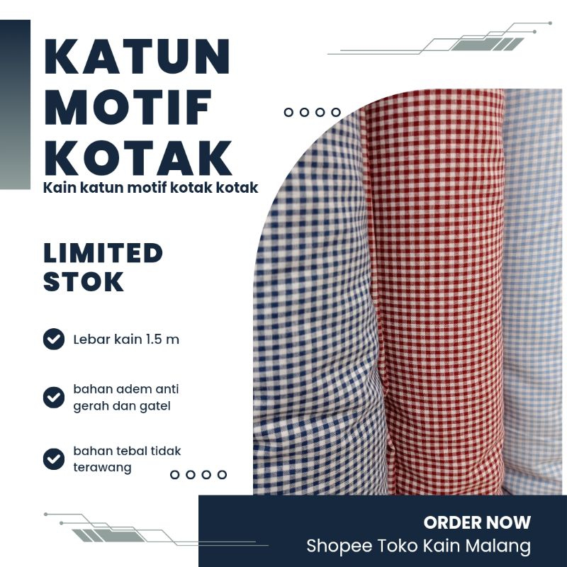 KAIN KATUN | KAIN KATUN KOTAK CELE ORIGINAL/KAIN KOTAK KECIL METERAN (HARGA PER 0.5 METER)