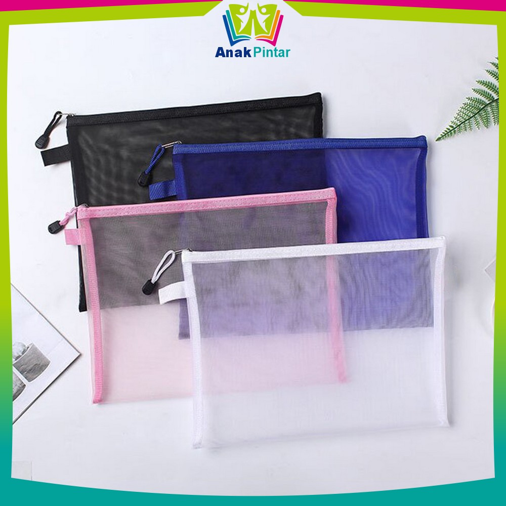 

Tempat Pensil Jaring Transparan Penyimpanan Alat Tulis Anak Sekolah / Pouch Tempat Pena Zipper Bag Serbaguna Anak Pintar A111