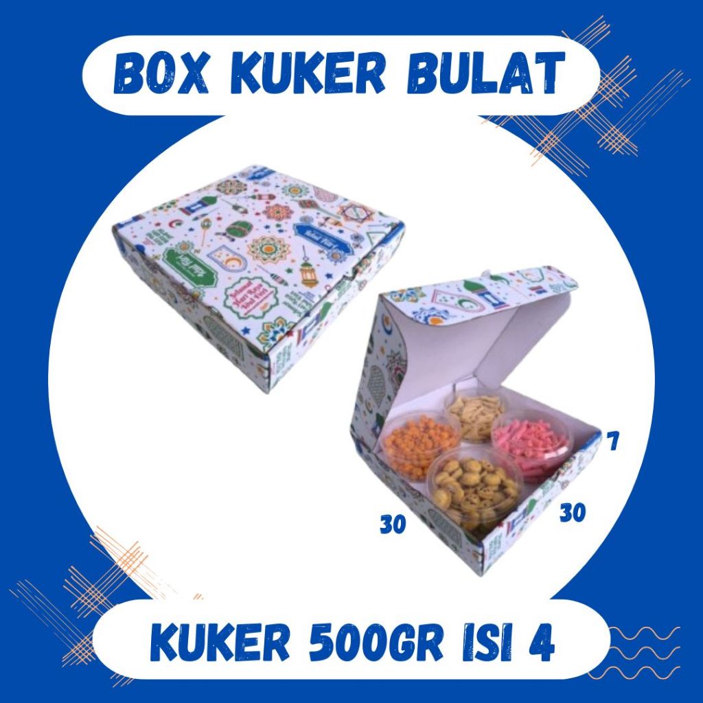 

Kardus Kuker 30x30x7 LD Kue Kering Toples 500 gr isi 4 Toples Box Ied Mubarok Dus Idul Fitri Lebaran Packing Kotak Kemasan Pizza Polos/Motif