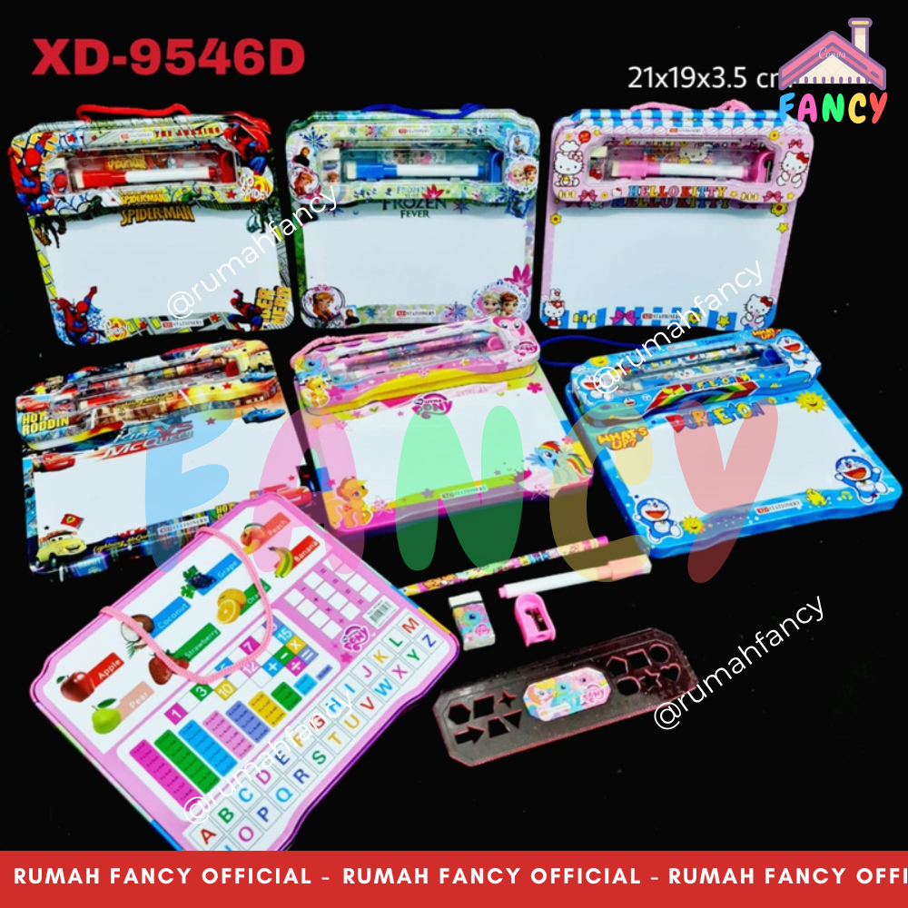 

[FREE BUBBLE+DUS] Tempat Pensil Kotak Pensil KALENG + Set Alat Tulis dengan WHITE BOARD SPIDOL PAPAN TULIS XD 9546D