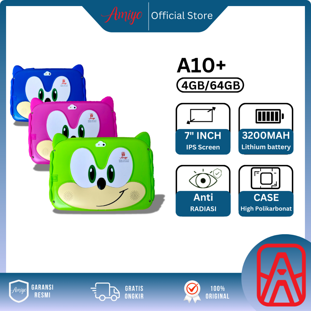 Amiyo TAB STUDY KIDS  A10 Plus  Tablet Anak  Tablet Sonic IPS Screen  Tablet Edukasi  Wifi-Hotspot  