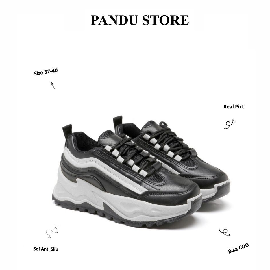 Sepatu Wanita Sneaker Sport Shoes Kasual / Sepatu Sekolah Hitam Putih