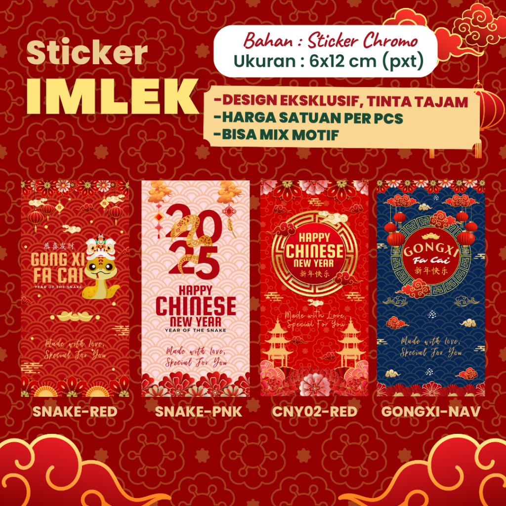 

Sticker Imlek Ular 2025 Label Stiker Toples Year of Snake Box Hampers Chinese New Year Tahun Ular 6x12 cm by Soogan