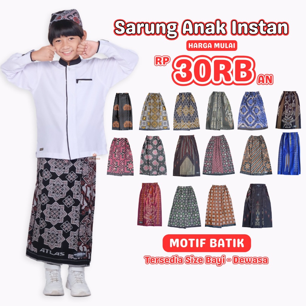 Sarung anak laki laki instan dengan karet pinggang yang nyaman Motif BATIK & SONGKET SPESIAL