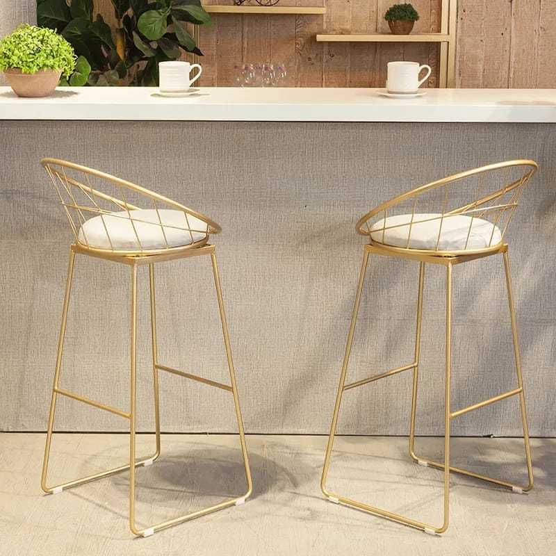 Nordic Bar Kursi Makan Berongga Tinggi Emas Home Dining Chair ML-225