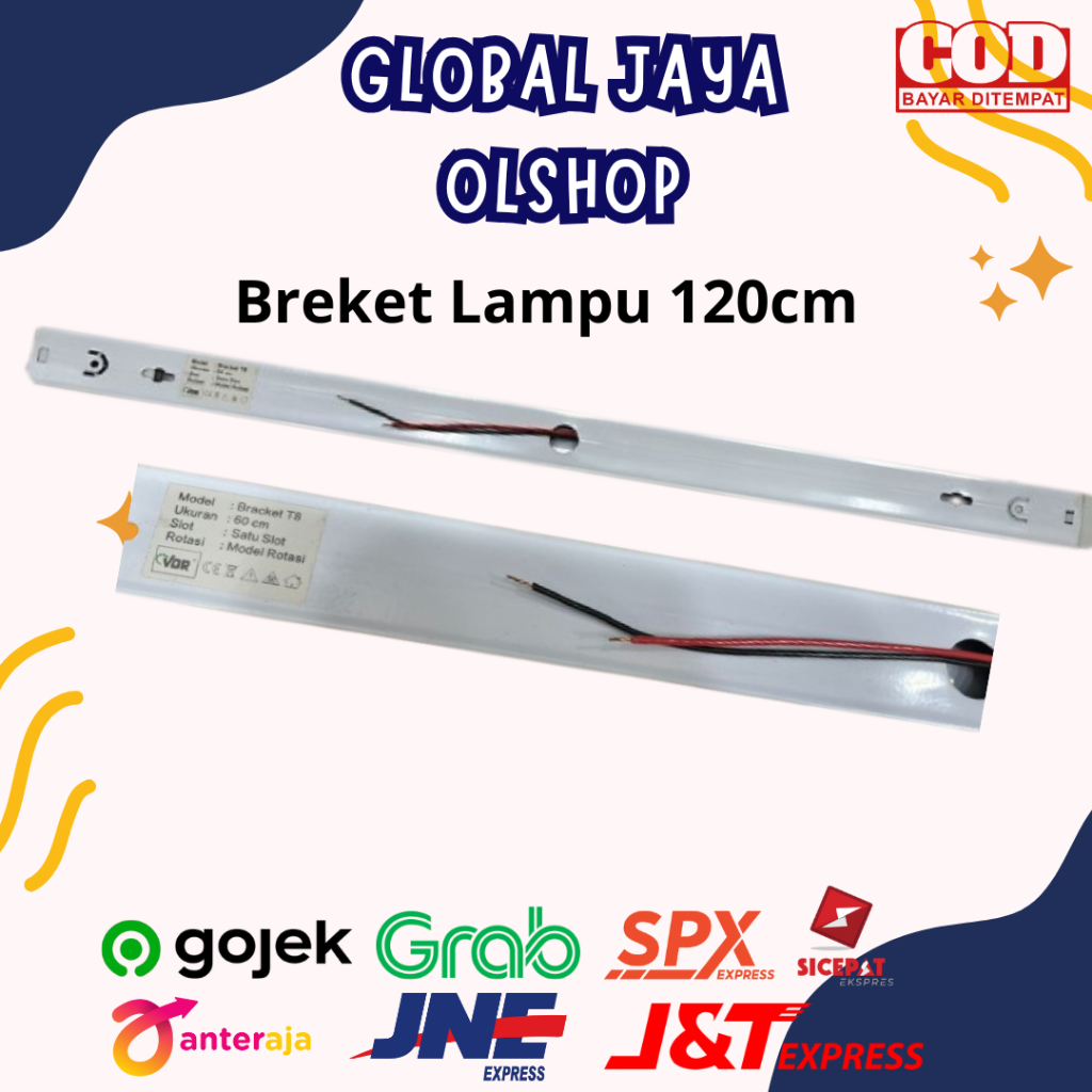 BREKET LAMPU T8 120 CM - RUMAH LAMPU LED PANJANG 120 CM SINGLE SLOT