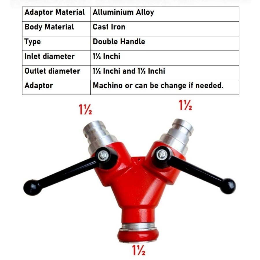 Y CONNECTION 1,5" X 1,5" X 1,5" / CABANG SELANG PEMADAM IMPORT