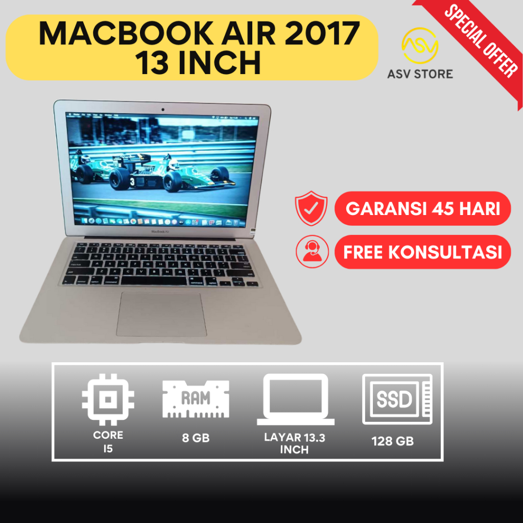 MACBOOK AIR 2017 13 INCH CORE I5 RAM 8GB SSD 128GB LAPTOP APPLE SECOND MURAH