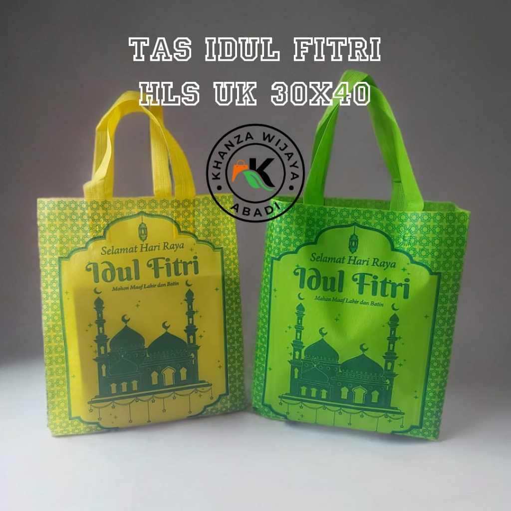 

Tas lebaran idul fitri 30x40 / Tas HLS Lebaran idul fitri uk 30x40 / sablon 4 sisi / Harga satuan