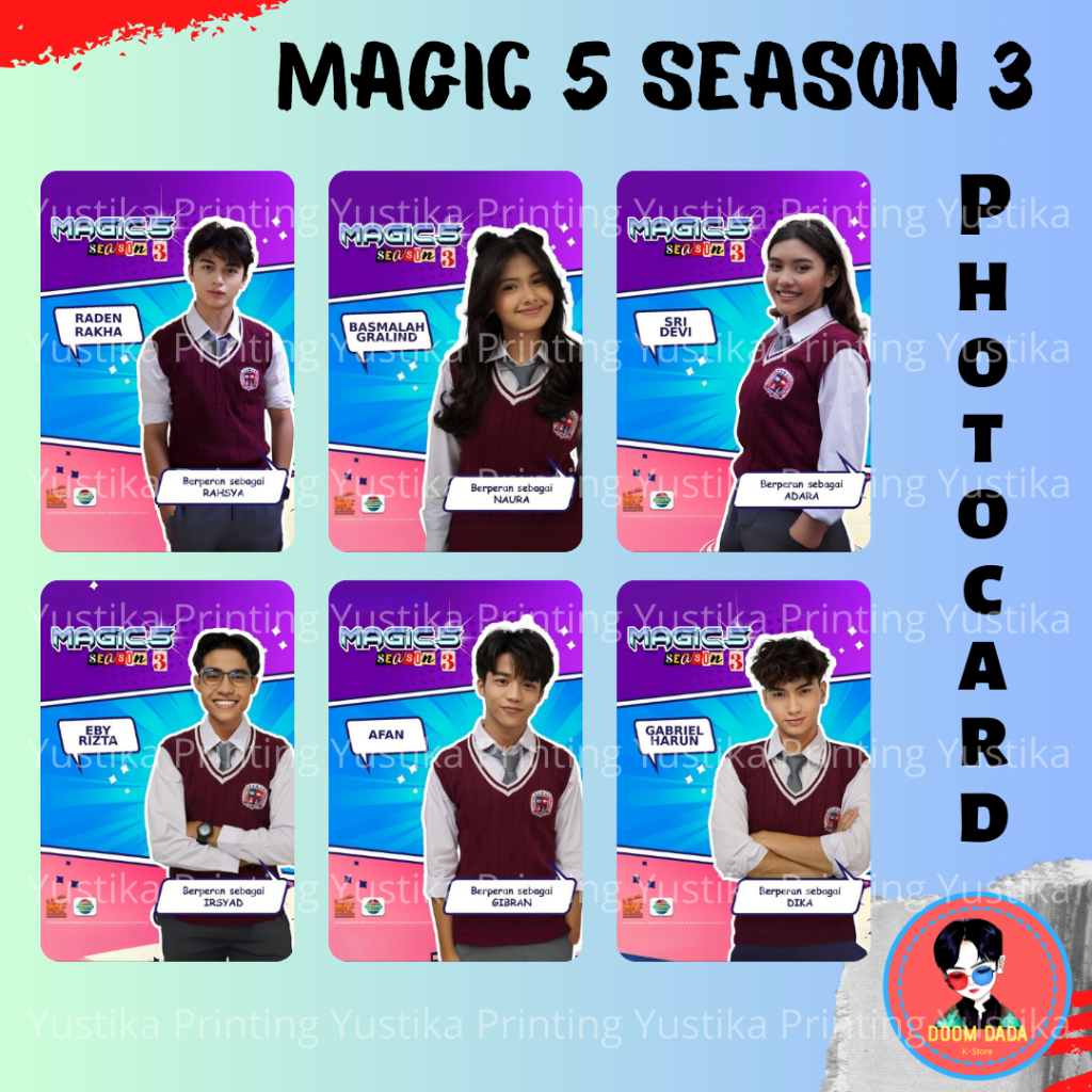 (ISI 9 PCS) Paket Photocard Magic 5 Indosiar Rahsya Naura Adara Gibran Irshad