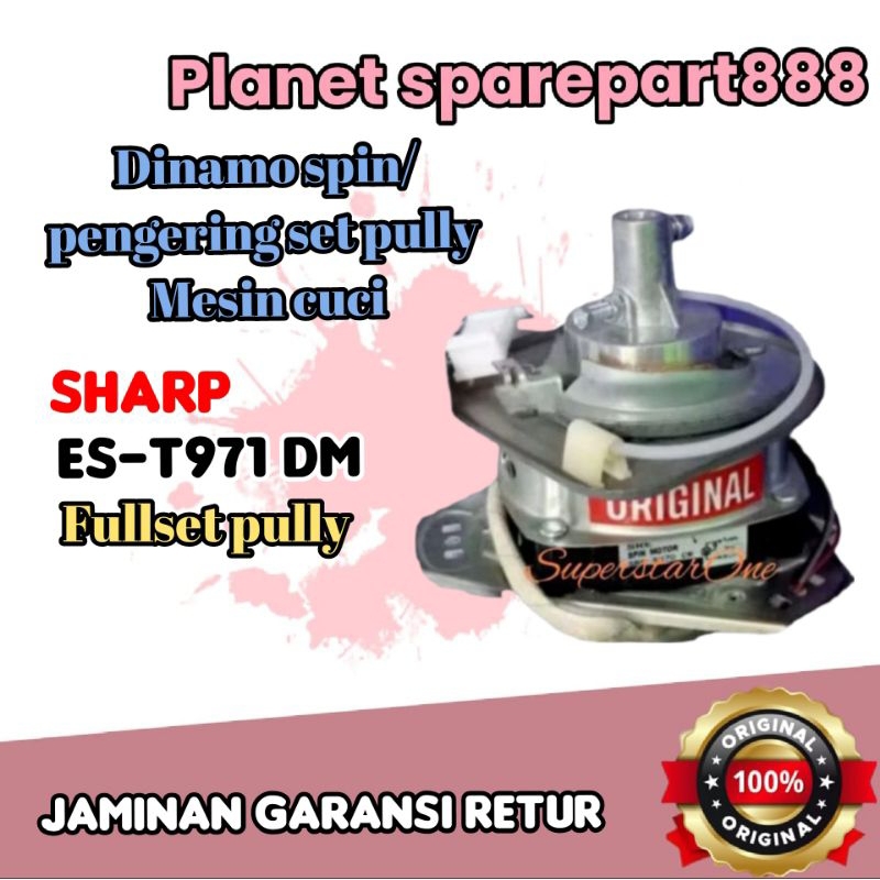 MOTOR/DINAMO PENGERING SET PULLY mesin cuci SHARP ES-T971DM ORIGINAL TEMBAGA