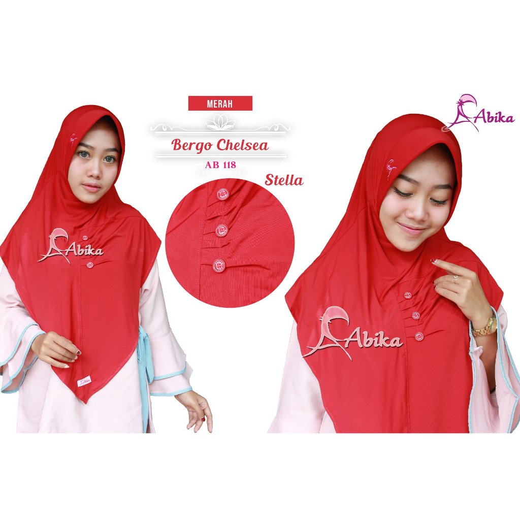 New Hijab Bergo Chelsea AB 118 Merah Kerudung Instan Jersey Stella Premium