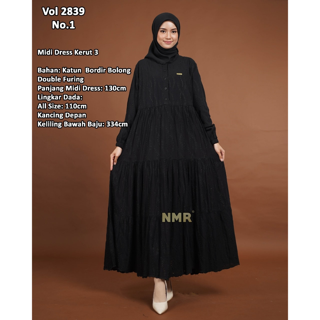 NMR by Namira midi dress kamis katbol katun bordir bolong polos terbaru standard hingga jumbo