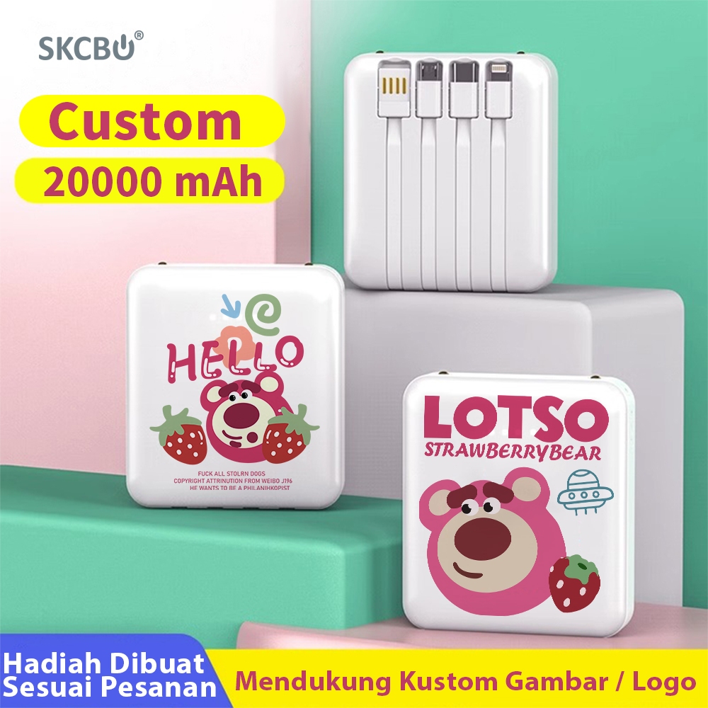 SKCBO Lotso Powerbank Custom 20000mah LED Kustom Power Bank built in cable  Murah Lucu Mini Ori for 