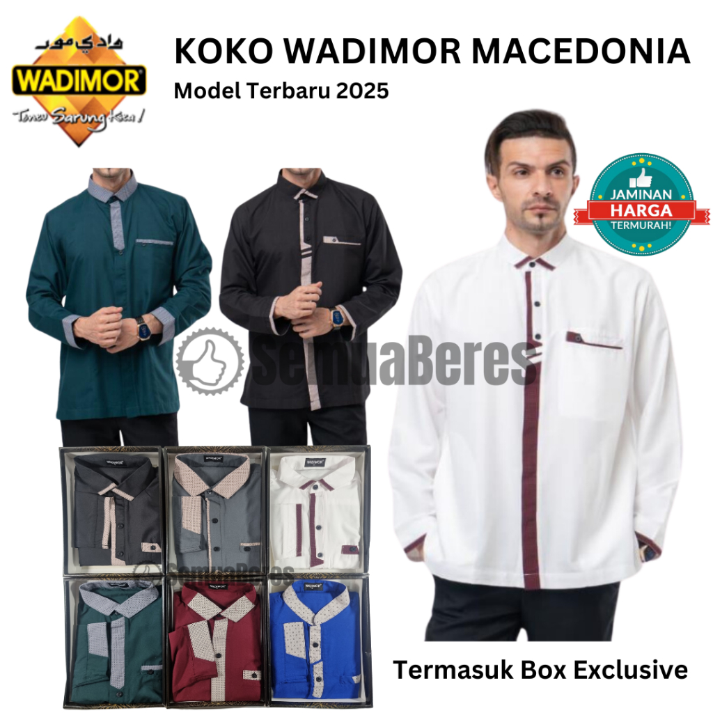 Baju Koko WADIMOR MACEDONIA Tangan Lengan Panjang MODEL TERBARU - Busana Musli Pria Hitam Putih Abu