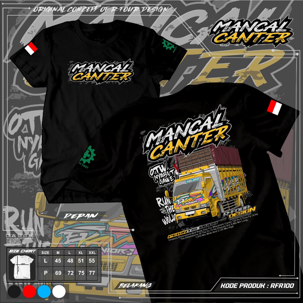 Kaos Truk Mancal Canter Terpal Krodong RFR100 Lengan Pendek Crew Neck Unisex Atasan Dewasa