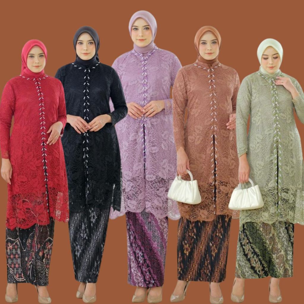 Setelan Kebaya Kancing Seribu Payet/Kebaya Tunik Brukat Kancing Seribu