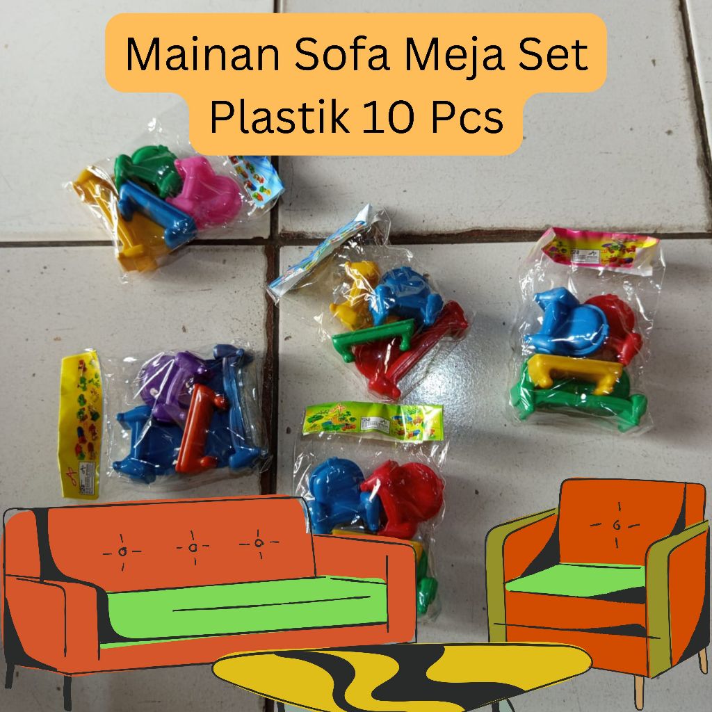 SOFA SOFAAN RUMAHAN BONEKA SET PLASTIK WARNA 10PCS