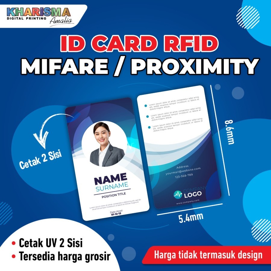 

CETAK ID CARD KARTU PENGENAL RFID KARYAWAN PROXIMITY MIFARE CUSTOM UV