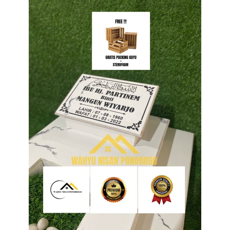 BATU NISAN MAKAM DEWASA UKURAN 160×60 2 TRAP WHITE CARRARA