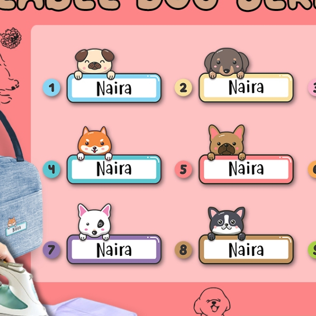 

Wsf Stiker Baju Anjing Lucu custom Nama BAYAR 1 Dapat 13 PCS stiker nama Cute Dog Sticker Nama Label Printing Kain kaos Sablon Setrika GRATIS Custom Nama Stiker Label DTF Tinggal di setrika
