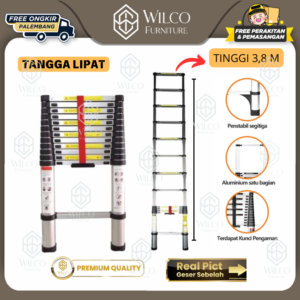Tangga Lipat Tinggi 3.8 M/Tangga Teleskopik Almunium 3.8 M Tangga Lipat Murah Palembang
