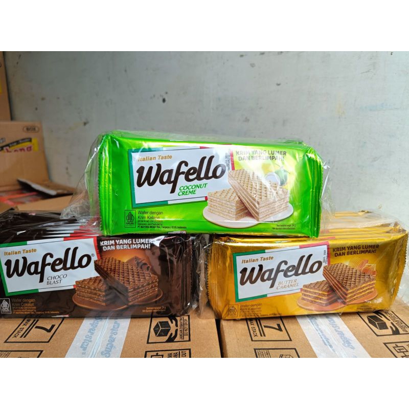 

WAFER WAFFELO 3RASA, CARAMEL, COCONUT, COKLAT 34G/PC (10PC)