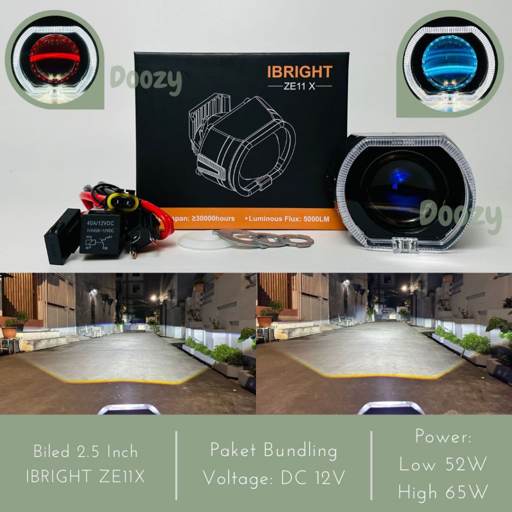 IBRIGHT ZE11X Paket Bundling Biled 2.5 Inch Plus Shroud & Relay Set