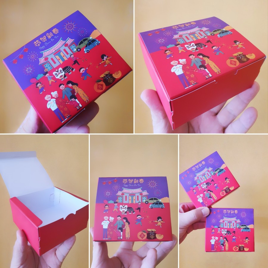 

5 Pcs Cake Box Hampers Kue Kering Imlek Kotak Packaging Cookies Cny Motif Gong Xi Fa Cai Ukuran 10x9x5 cm