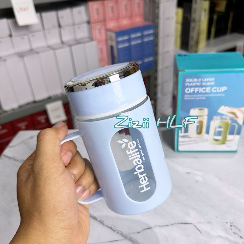 Mug gelas kaca sablon HLF ukuran 500 ml dengan tutup rapat
