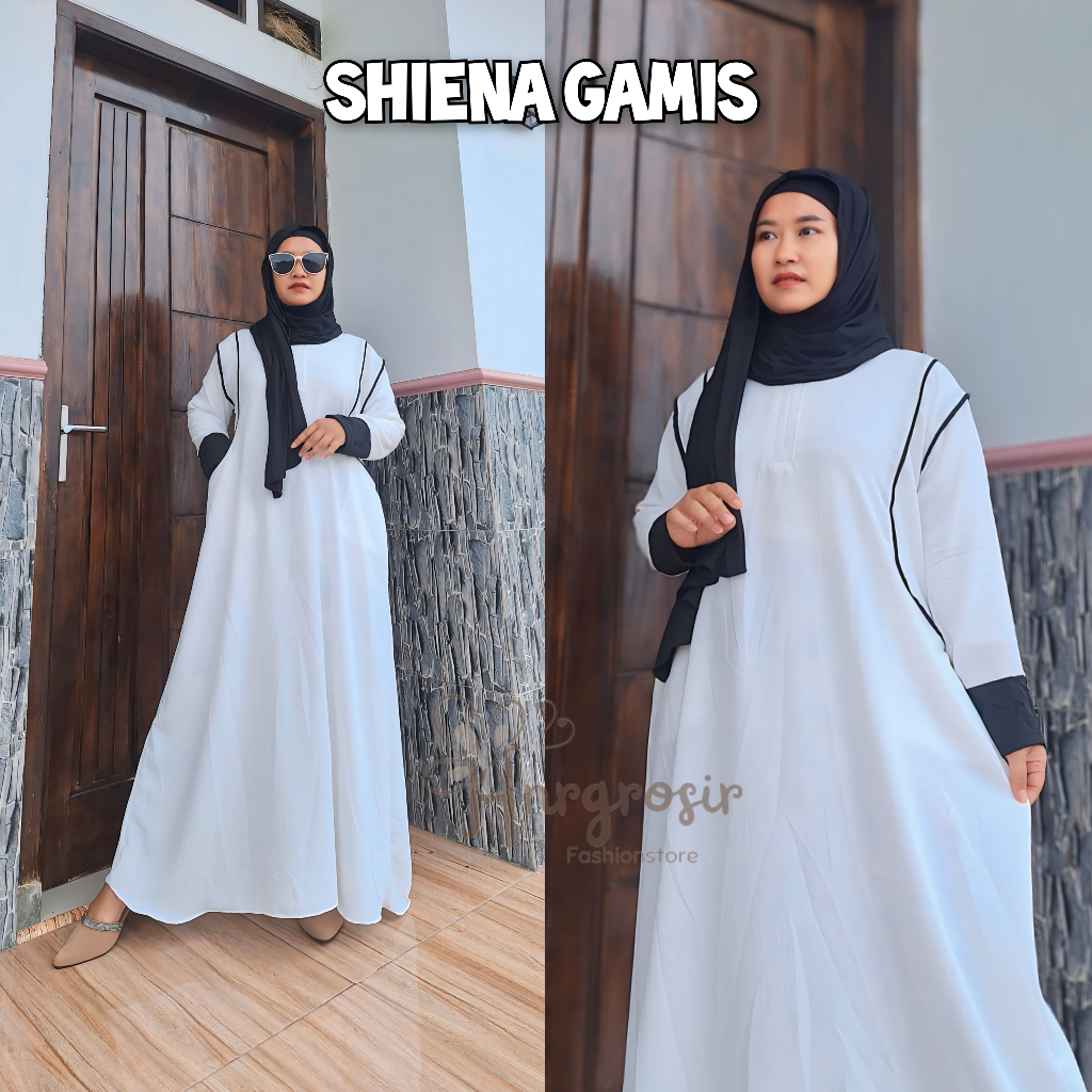 {HNR}Shienna Gamis Crinkle Airflow Strip Hitam Terbaru
