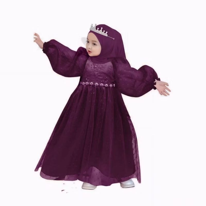 LULU  - Gamis baju dress brukat anak perempuan  2 3 4 5 6 7 8 9 10 11 tahun/baju pesta anak cewe bru