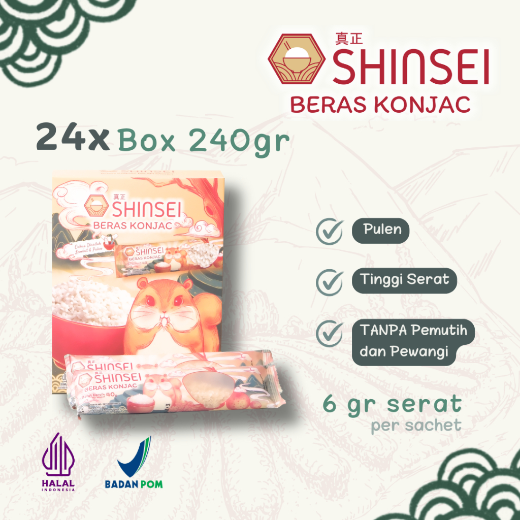 

Bundle Shinsei Konjac Rice - 1 Kardus (24 x Box 240g) Beras Porang Rendah Kalori & Gula, Praktis untuk Diet