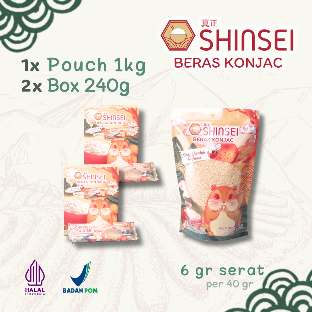 

Shinsei Bundle - 2 Box + 1 Pouch (1kg) Beras Porang Rendah Kalori untuk Diet Hemat